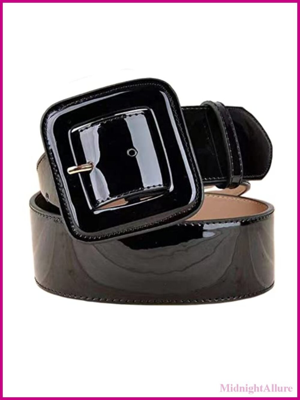 Wide Patent Faux Leather Belt Women Square Buckle Grommet Cinch High Waist
